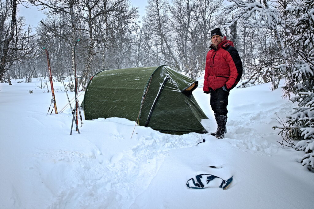 Wintercamping at the brook Uckan, Idre, Sweden.